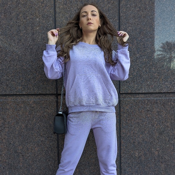 New Shiny Crewneck Sweatshirt, Lightweight Pullover, Oversized Rhinestone Hoodie - Picture 13 of 16